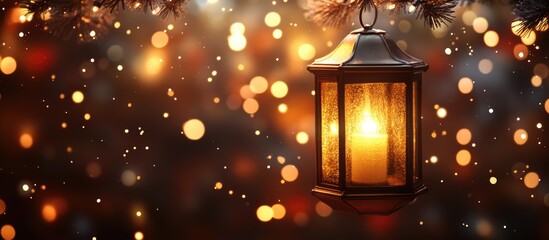 Bokeh Effect of Golden Lanterns Illuminating Christmas Spirit with Warm Light Against a Festive Background