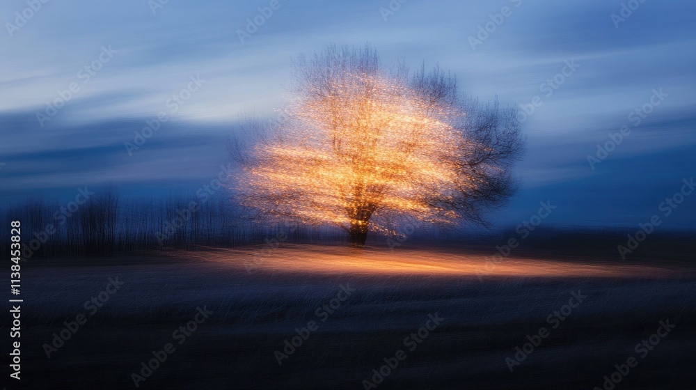 Aufkleber abstract blurred image of illuminated tree at dusk creating a dreamy effect with glowing lights and 