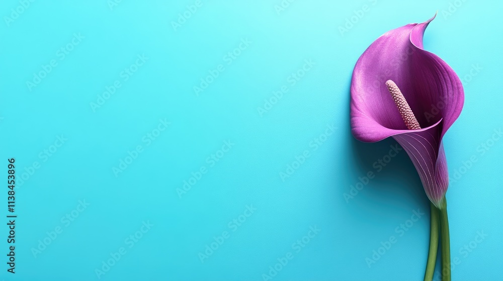 Aufkleber elegant violet calla lily on a vibrant turquoise backdrop with ample space for text and design eleme