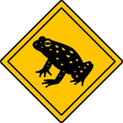 Yellow Road Sign Frog. Vector Icon. Amphibian, Toad. Road Sign Warning about Crossing the Road by Animals. Sticker for Zoo