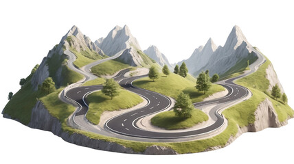 Mountain Road Winding Through Rural Landscape, Isolated