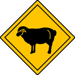 Yellow Road Sign Sheep. Vector Icon. Farm, Agriculture. Road Sign Warning about Animal Crossing the Road. Zoo Sticker