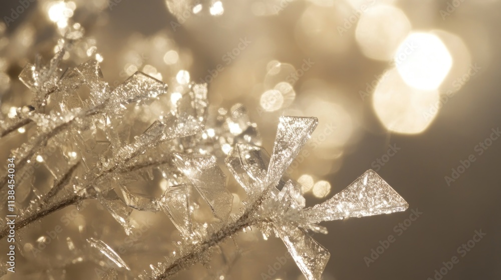 Aufkleber Close-up of sparkling crystal-like structures with soft, blurred background lights.