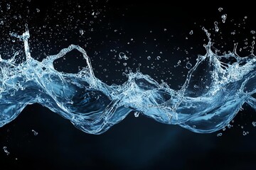 Dynamic water splash frozen in motion against a dark backdrop, showcasing nature's beauty.
