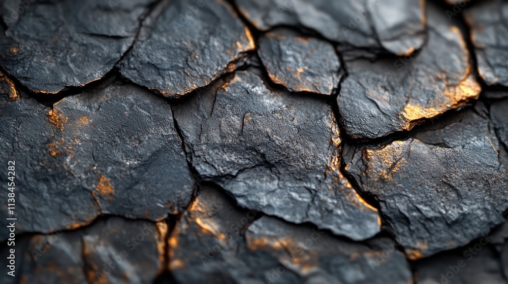 Poster close-up of textured dark rock surface with subtle glowing highlights.