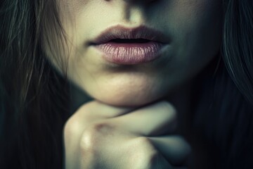 Portrait of a woman thoughtfully pondering, hand resting on chin