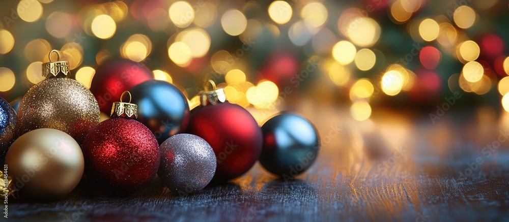 Poster bokeh balls backdrop with colorful ornaments and soft blurred lights creating a festive atmosphere f