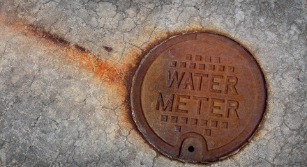 Rusted Water Meter Cover Texture on Concrete