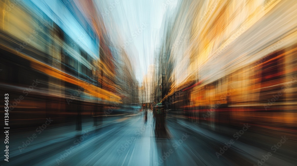Poster abstract cityscape with motion blur creating a dynamic urban background showcasing vibrant colors an