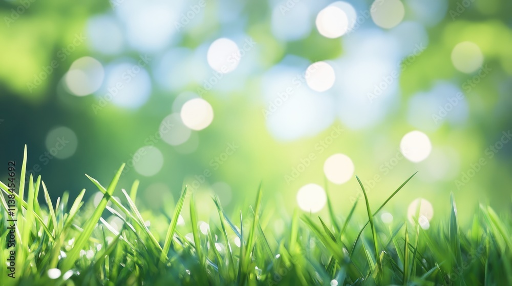 Poster blurred natural landscape with green grass and soft bokeh background creating a serene and calming a