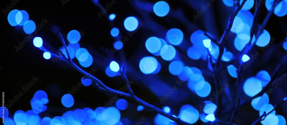 Poster bokeh effect with vibrant blue lights creating a serene atmosphere against a dark background for art