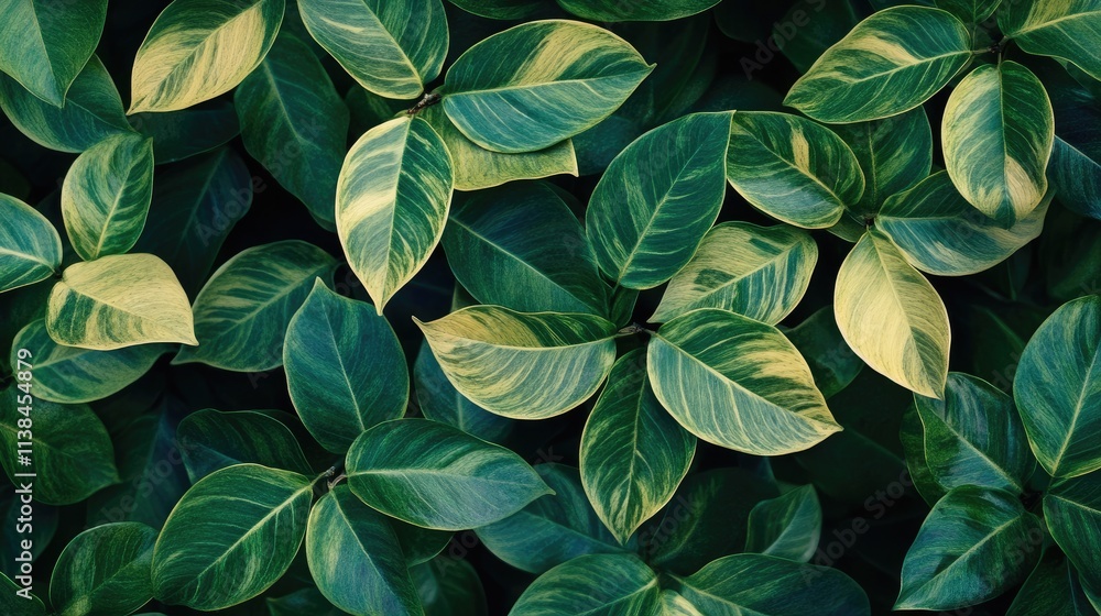 Poster lush green leaves with varied textures creating a vibrant abstract nature background for design and 