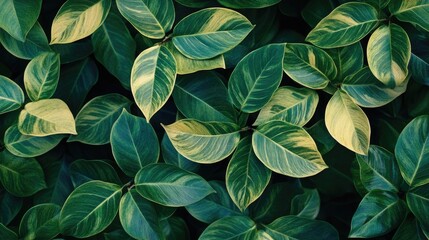 Lush green leaves with varied textures creating a vibrant abstract nature background for design and creative projects