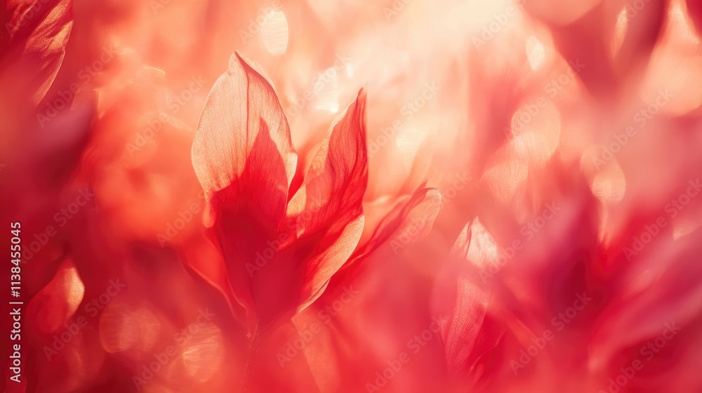Poster soft red bokeh floral background with vibrant hues creating a dreamy atmosphere ideal for design and