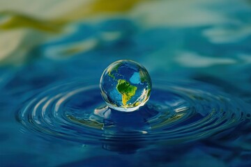Earth Globe Water Drop Ripples Reflection