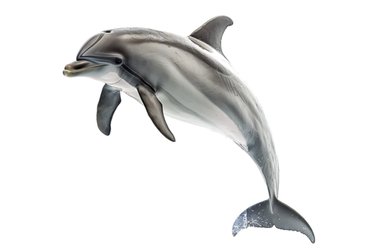 A dolphin leaping out of the water, isolated against a transparent background, capturing the graceful and dynamic motion