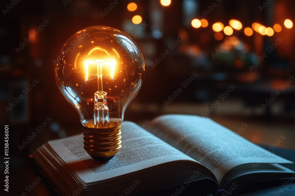 Poster A light bulb sits on top of an open book, representing learning and illumination