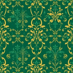 Fototapeta premium Emerald Damask Seamless Pattern 