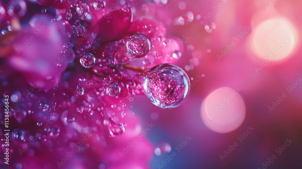 Poster water droplets splashing on vibrant colorful flowers creating a stunning abstract background with bo