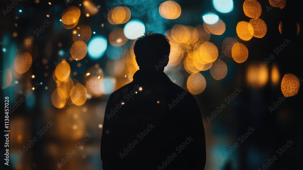 Aufkleber silhouette of a person against a blurred bokeh background with warm and cool tones creating an atmos