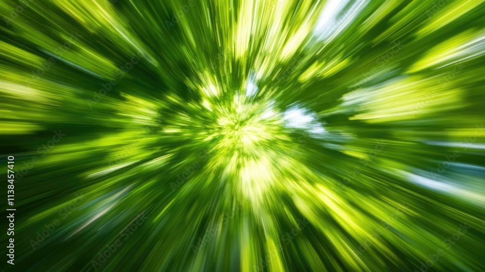 Poster dynamic motion blur of lush green leaves creating a vibrant and abstract background for nature or en
