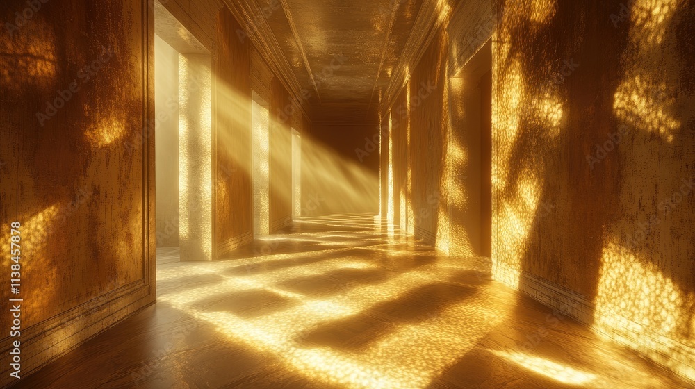 Aufkleber beautiful light patterns illuminating a grand hallway with warm tones and soft shadows creating a se
