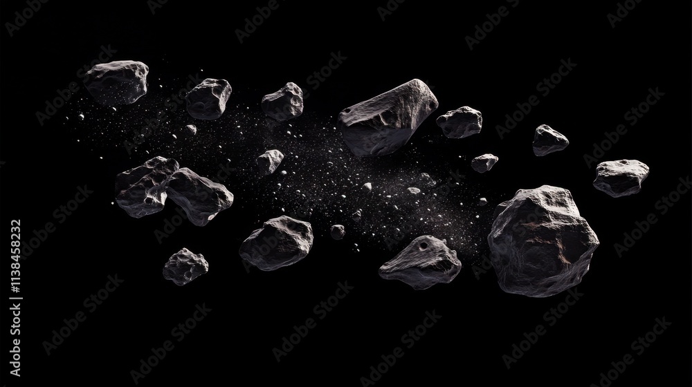 Aufkleber cosmic collision - abstract background with flying asteroids cut out for futuristic design projects
