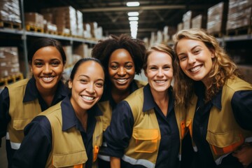 Obraz premium Smiling portrait of a diverse group of female warehouse workers