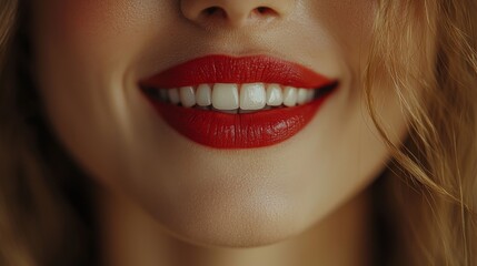 Closeup of a smiling woman’s red lips