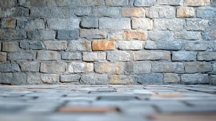 Textured stone wall with blurred perspective creating an atmospheric backdrop for interior design or architectural presentations