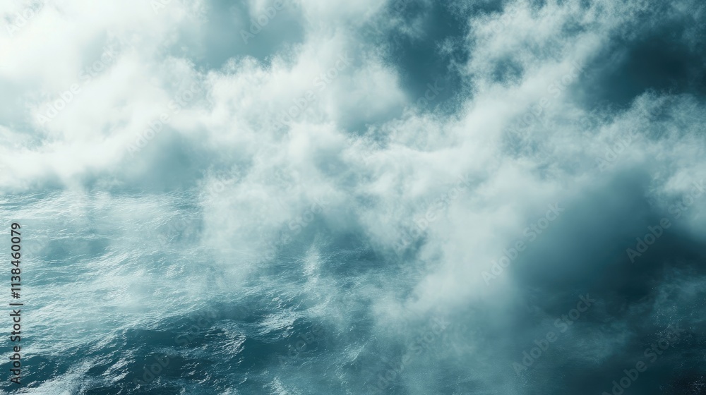 Poster serene ocean waves enveloped in ethereal fog creating a tranquil and dreamy seascape atmosphere.