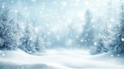 Serene Snowy Landscape with Soft Light and Falling Snowflakes Creating a Winter Wonderland Ambiance