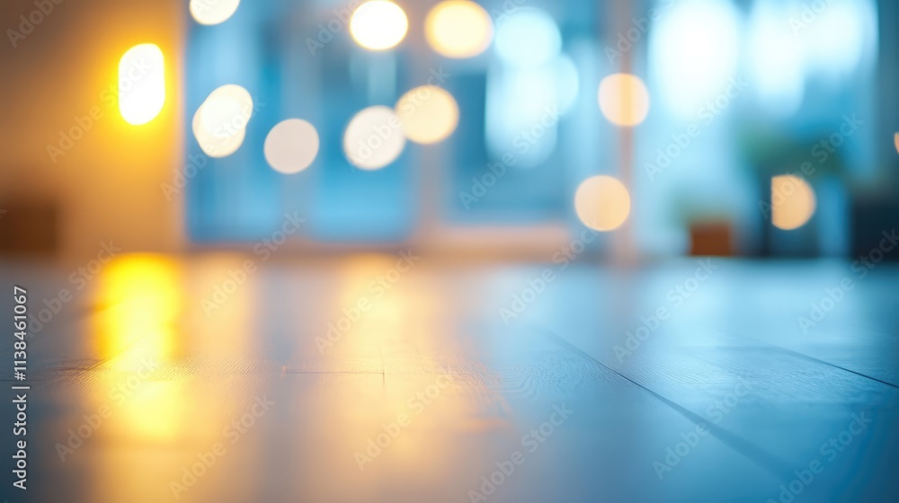 Poster softly blurred interior space with warm lighting bokeh for background design and creative compositio