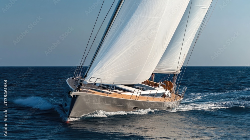 Poster a sailboat with white sails sailing in the open ocean