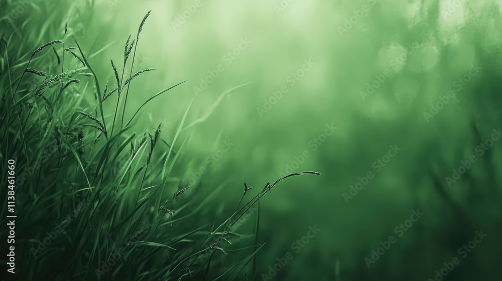 Poster soft blurred green grass background ideal for nature themes and calming visuals in design projects