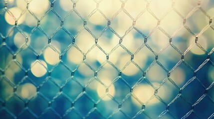 Fototapeta premium Textured blurred net pattern background with soft bokeh effect in calming blue and green tones for artistic or design use.