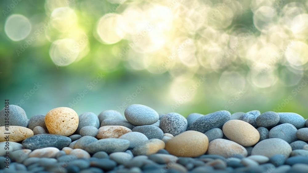 Poster beautiful smooth stones in a serene blurred background creating a calming natural texture for design