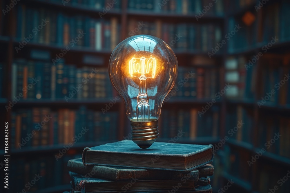 Leinwandbilder a light bulb sits atop a stack of books, providing a source of illumination for reading or study