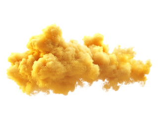A yellow cloud isolated against a transparent background, ideal for weather graphics, whimsical designs, or creative visuals.