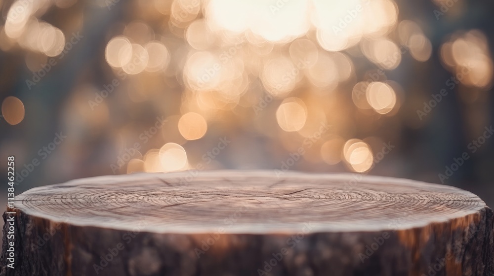 Poster wood table foreground with a beautiful bokeh background creating a warm and inviting atmosphere for 
