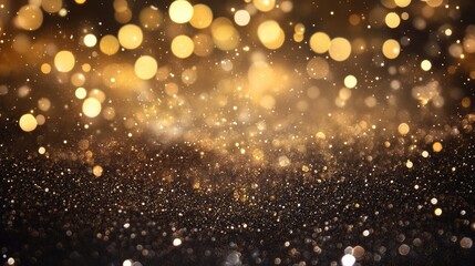 Abstract golden bokeh lights at night creating a dreamy background with shimmering glitter effects in blurred tones for artistic projects