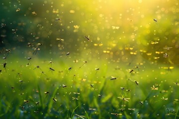 Mosquito Invasion: Seasonal Background with Bright Swarm of Insects in Summer