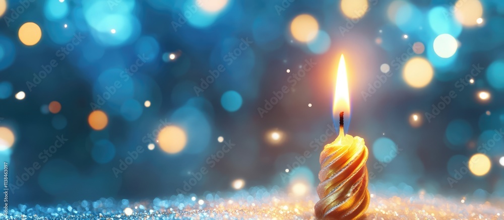 Poster sparkling candle illumination against a blue bokeh backdrop creating a festive and celebratory atmos