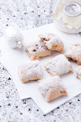 Stollen Bites on bright background. Soft focus. Close up.