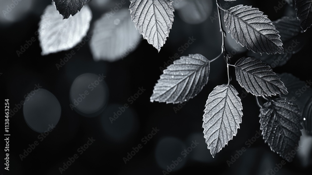 Aufkleber gray leaves with bokeh background creating a serene and abstract nature scene for artistic and desig