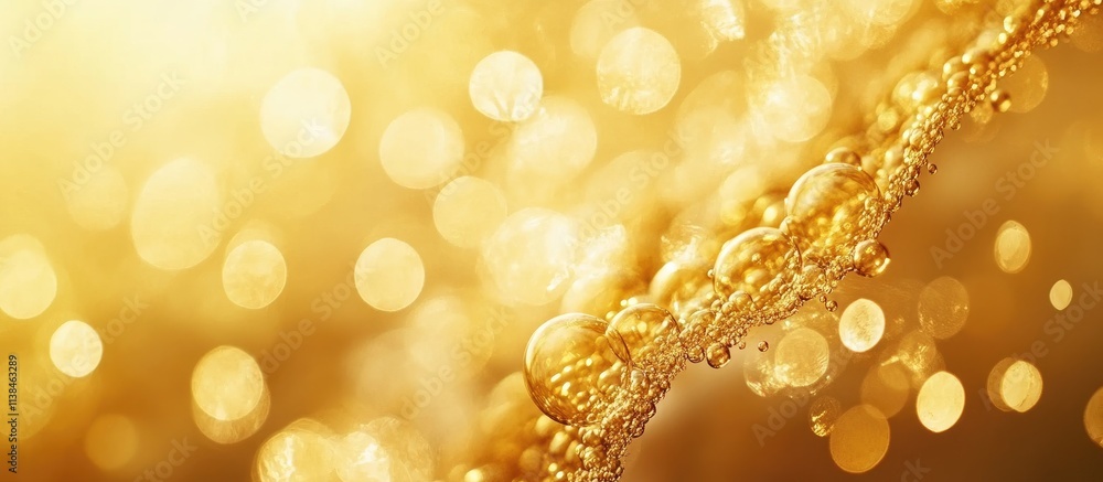 Poster golden bokeh backdrop featuring shimmering yellow sparkles and round bubbles ideal for festive banne