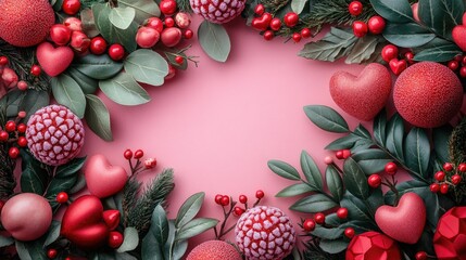 A festive Christmas wreath adorned with red ornaments and greenery, perfect for decorating your home or office