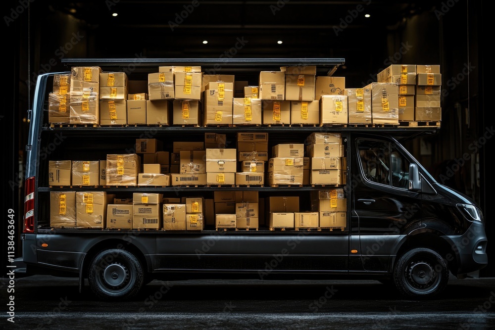 Poster a vehicle with boxes or containers attached to its back, often used for transportation and logistics