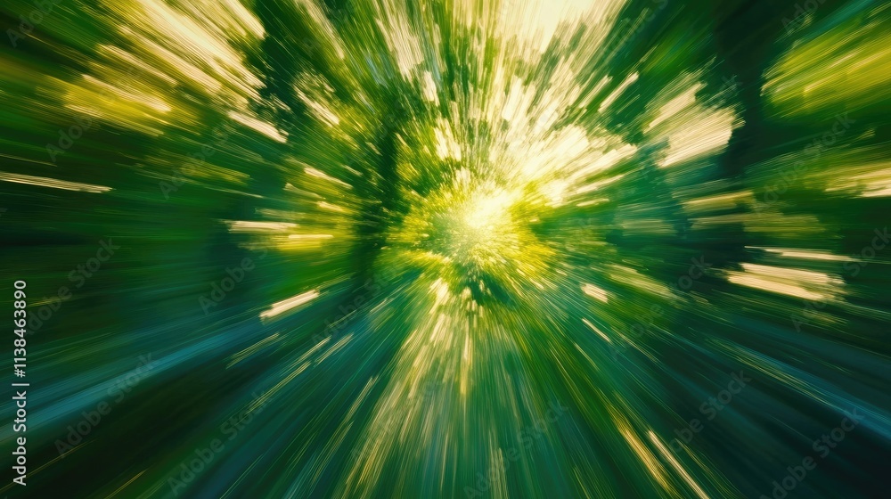 Poster abstract motion effect of a summer forest captured with long exposure showcasing vibrant green hues 