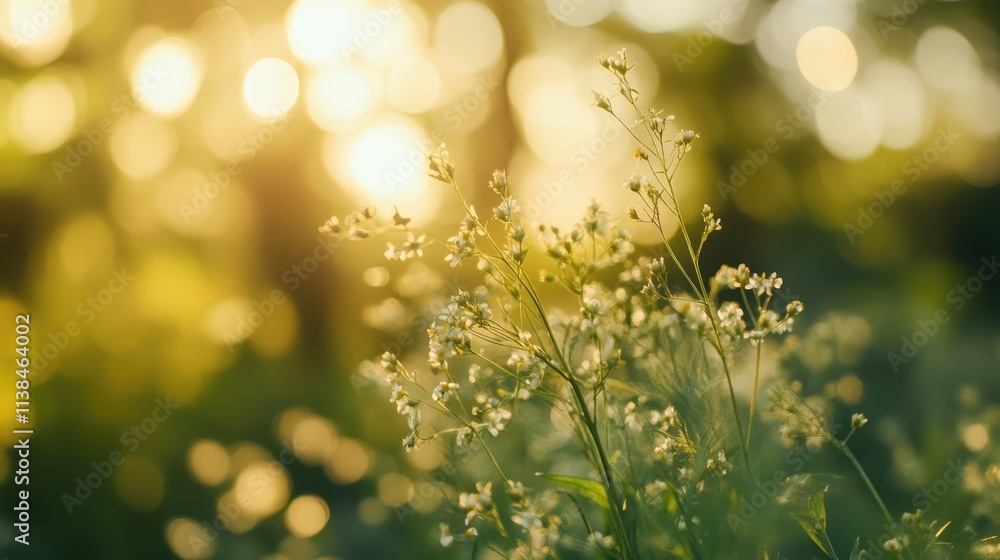 Poster soft focus bokeh background of sunlight filtering through flowers in a serene natural setting ideal 